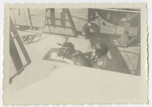 Man typing on the LST to Italy