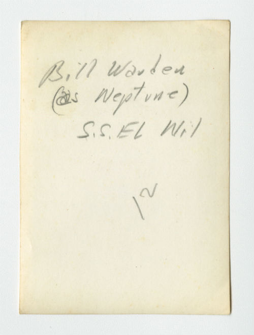 William "Bill" Warden dressed as Neptune on the SS El Nil. Verso