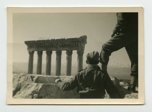 Baalbek, Lebanon (two men observing the Temple of Jupiter). Photograph Recto