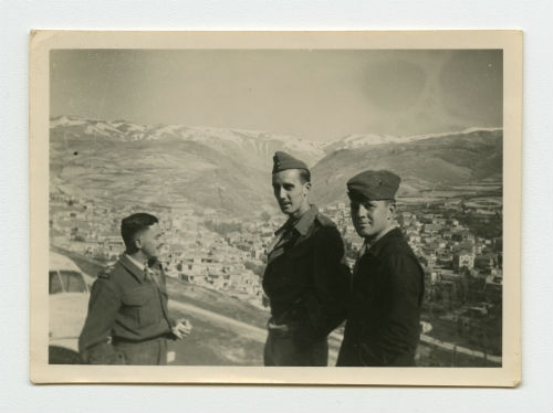 Captain Feltham, Peter and Charlie Murray at the Casualty Clearing Station (CCS) in Zahleh. Recto