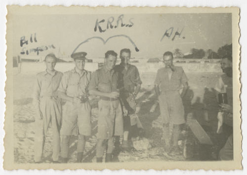 William "Bill" Simpson, three KRR men and Arthur Howe, Jr. during a beach picnic in Tripoli. Recto