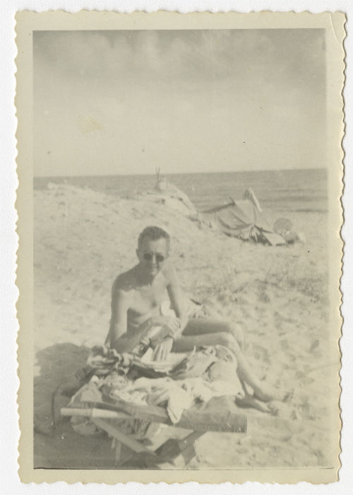 Frederick "Fred" Hoeing at a beach in Tripoli, Libya. Recto